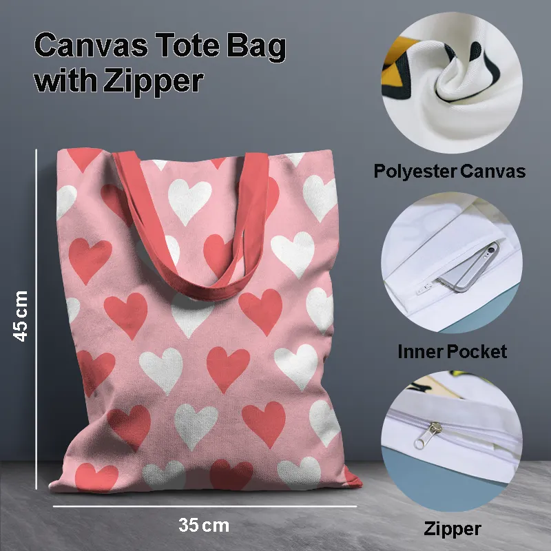 Beautiful Heart Pattern Pink Canvas Tote Bag 59 B - Gift And Chill