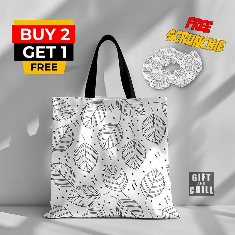 Black and White Leaves Pattern Canvas Tote Bag 28 A - Gift And Chill