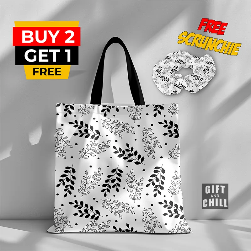 Black and White Leaves Pattern Canvas Tote Bag 29 A - Gift And Chill