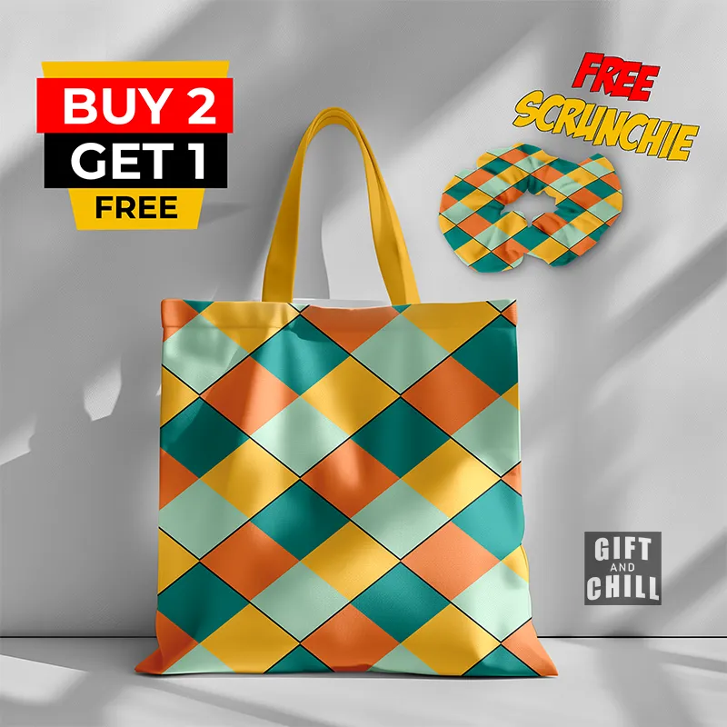 Colorful Criss Cross Pattern Canvas Tote Bag 23 A - Gift And Chill