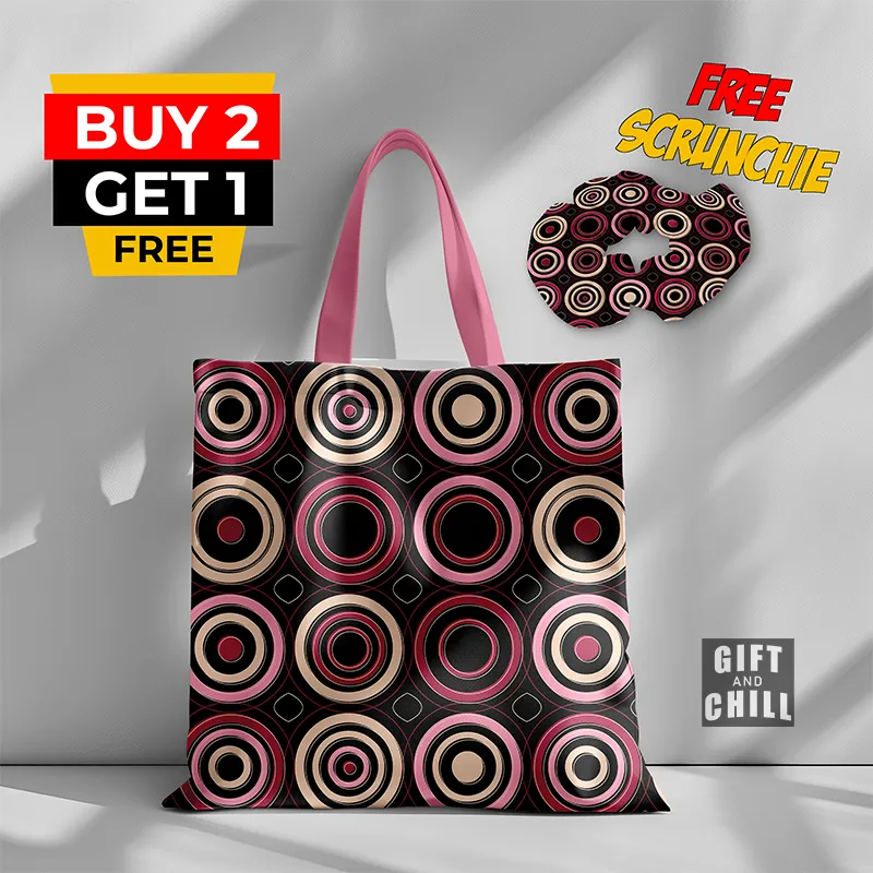 Colorful Geometric Circle Pattern Canvas Tote Bag 25 A - Gift And Chill