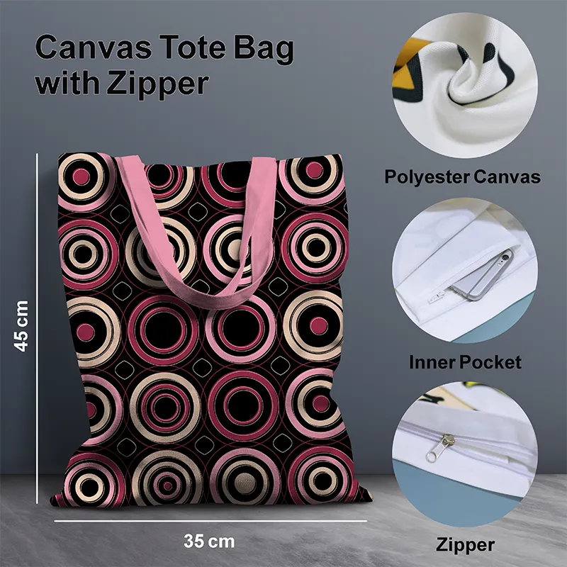 Colorful Geometric Circle Pattern Canvas Tote Bag 25 B - Gift And Chill