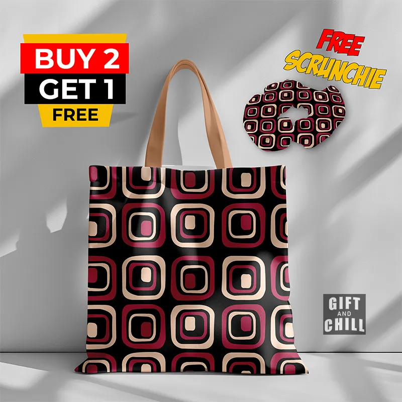 Colorful Geometric Rectangle Pattern Canvas Tote Bag 26 A - Gift And Chill