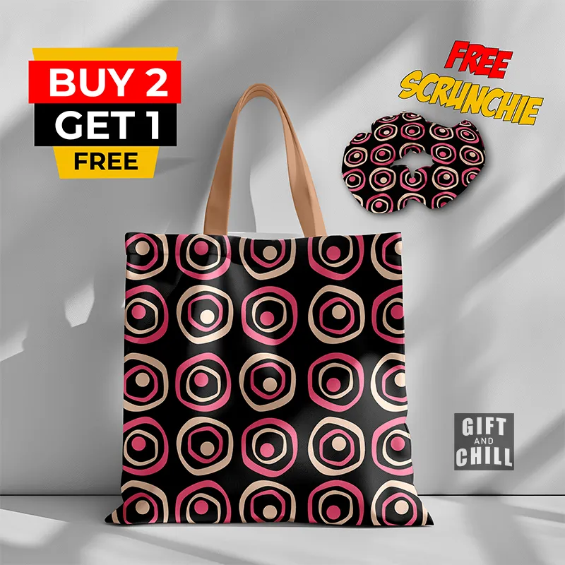 Colorful Geometric Round Pattern Canvas Tote Bag 27 A - Gift And Chill