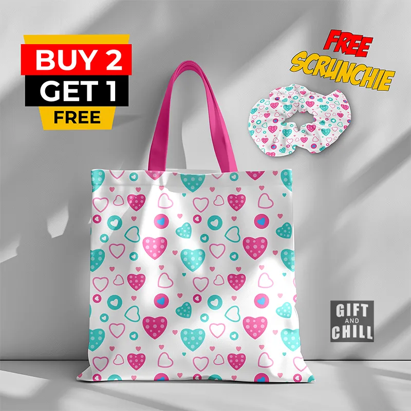 Cute Colorful Heart Love Pattern Canvas Tote Bag 45 A - Gift And Chill