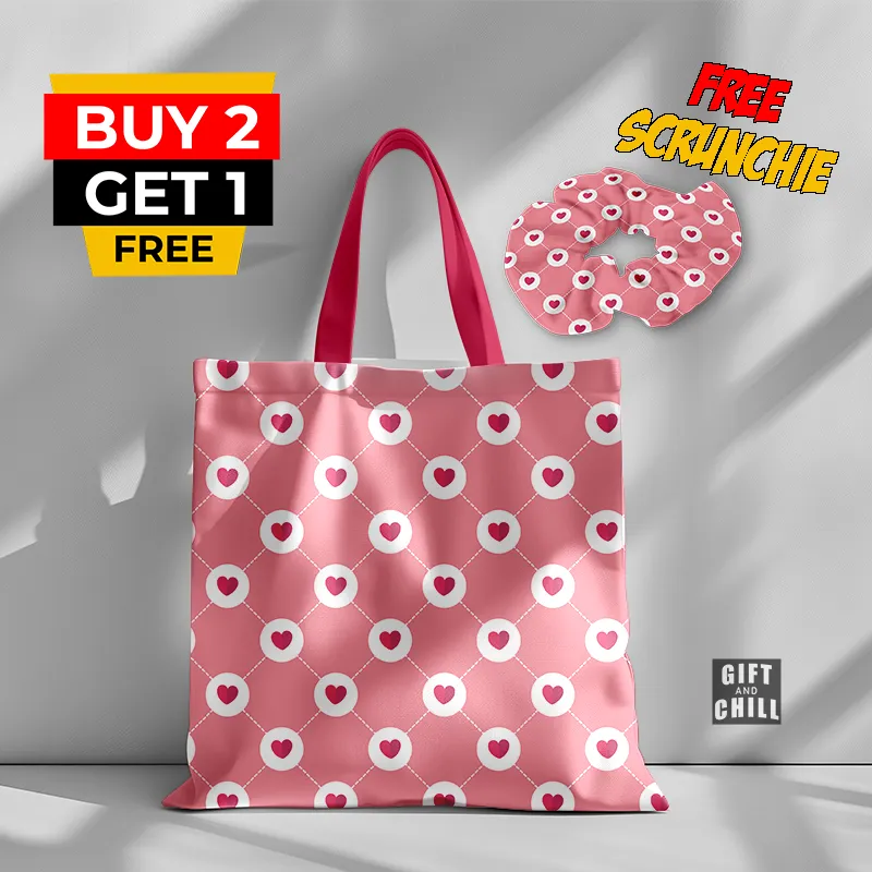Cute Hearts Pattern Canvas Tote Bag 75 A - Gift And Chill