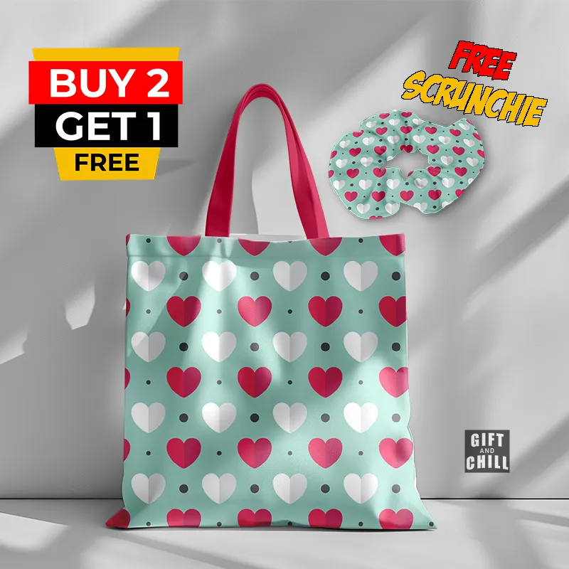 Cute Hearts Pattern Canvas Tote Bag 76 A - Gift And Chill