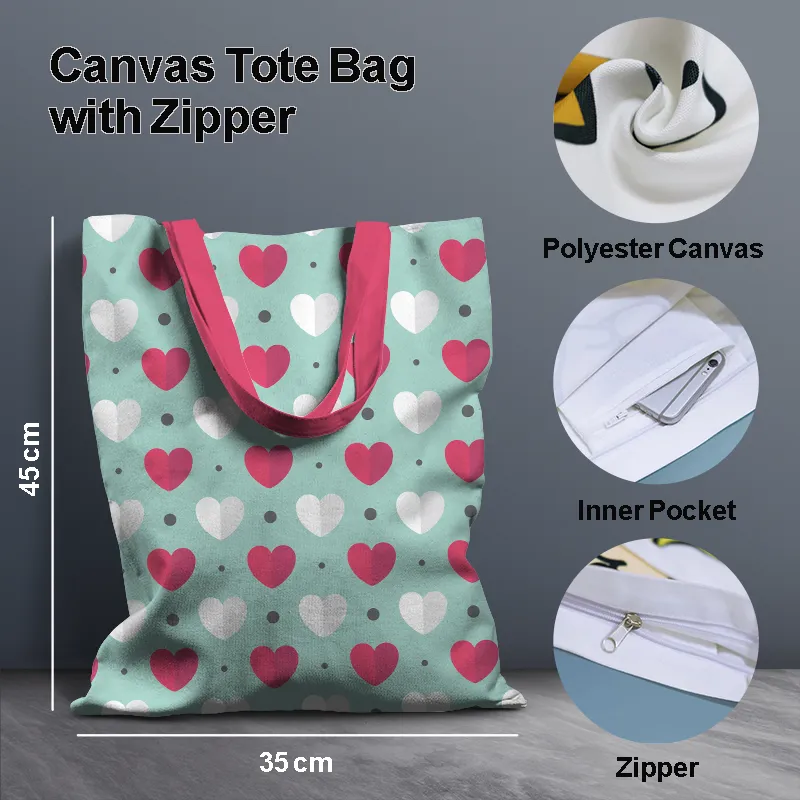 Cute Hearts Pattern Canvas Tote Bag 76 B - Gift And Chill