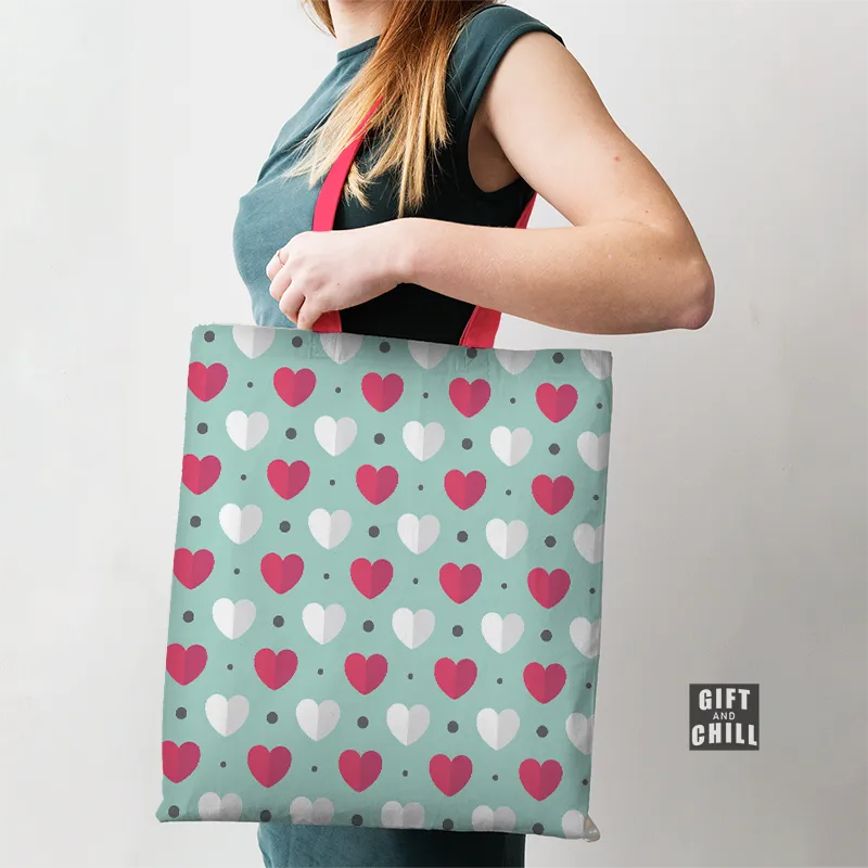 Cute Hearts Pattern Canvas Tote Bag 76 C - Gift And Chill