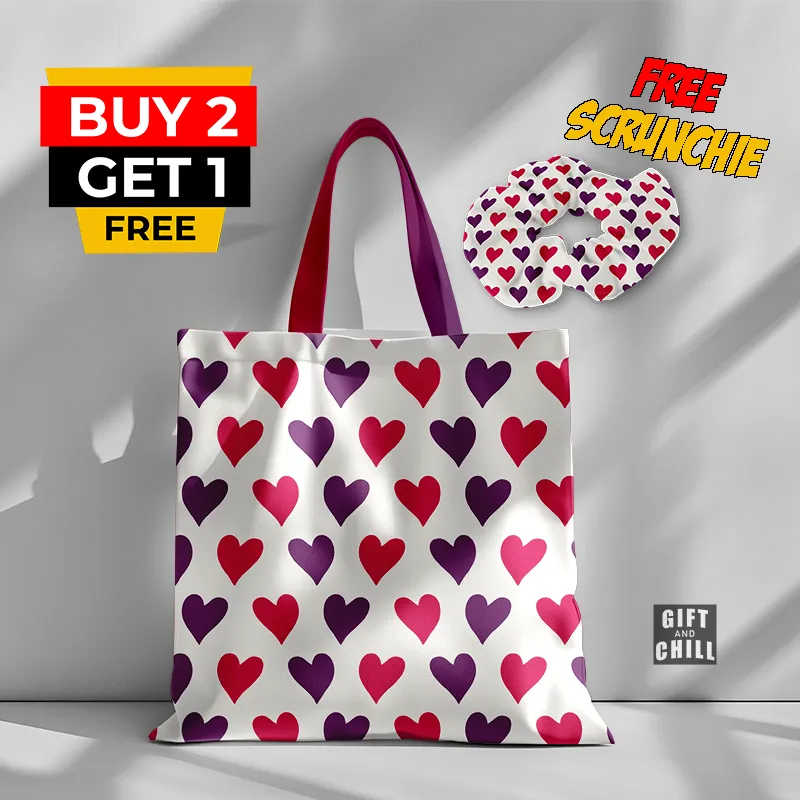 Cute Hearts Pattern Canvas Tote Bag 77 A - Gift And Chill