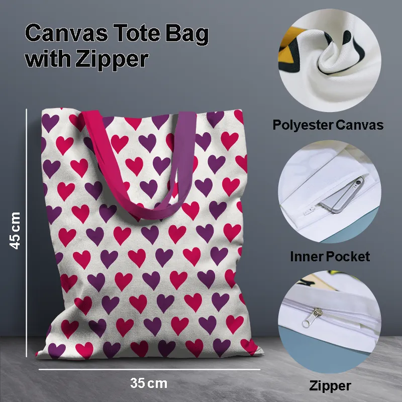 Cute Hearts Pattern Canvas Tote Bag 77 B - Gift And Chill