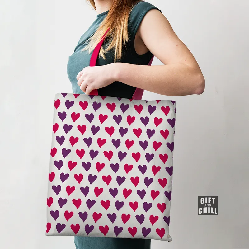 Cute Hearts Pattern Canvas Tote Bag 77 C - Gift And Chill