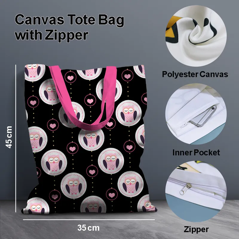 Cute Owl Heart Pattern Canvas Tote Bag 65 B - Gift And Chill