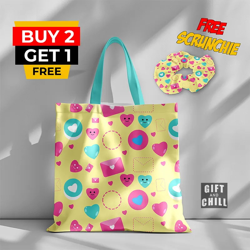 Cute love Message Pattern Yellow Canvas Tote Bag 37 A - Gift And Chill