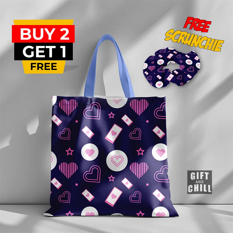 Cute love Pattern Purple Canvas Tote Bag 39 A - Gift And Chill
