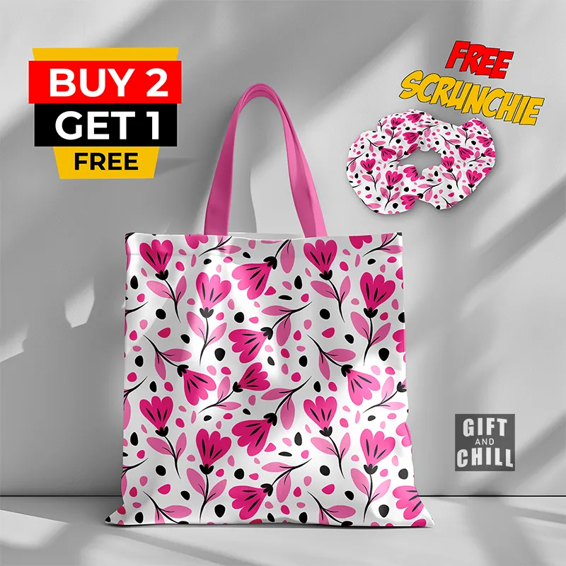 Pink Floral Pattern Tote Bag 7 A - Gift And Chill