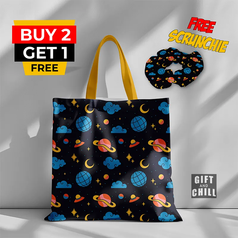 Space Doodle Canvas Tote Bag 18 A - Gift And Chill
