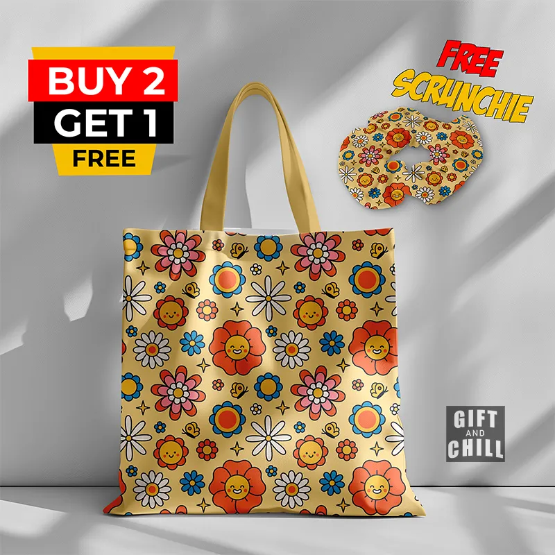Yellow Cute Floral Pattern Tote Bag 12 A - Gift And Chill