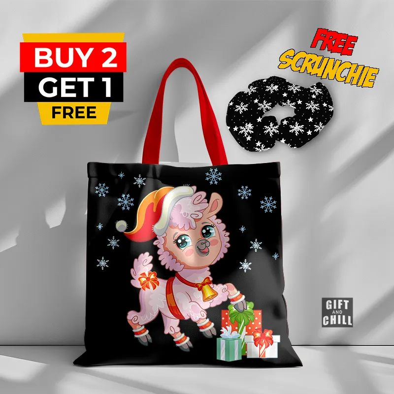 Christmas Lama Canvas Tote Bag 90 A - Gift And Chill