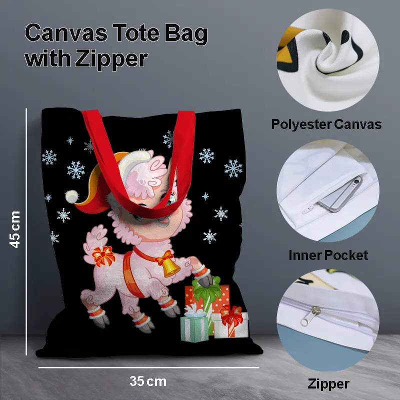 Christmas Lama Canvas Tote Bag 90 B - Gift And Chill